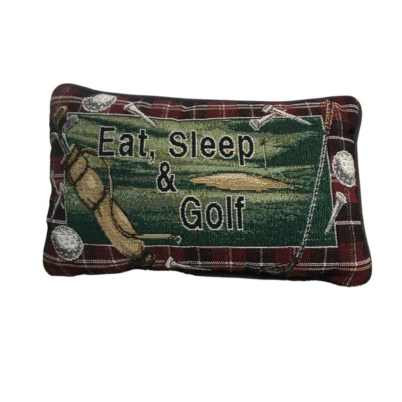 Eat Sleep & Golf Decorative Tapestry Throw Pillow Plaid 12"x7" - Picture 1 of 9